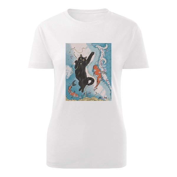 T-shirt Robinson the Black Cat with Koi Carp in a Sea of Noodles